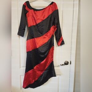 Black and Red Asymmetrical Wrap Sheath Dress